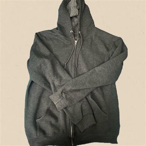 Fruit of the Loom Dark Grey Hoodie with drawstrings.... - Depop