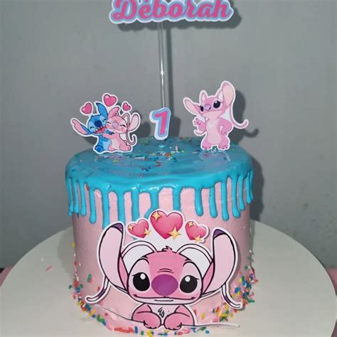 Bolo Do Stitch Rosa E Azul Quadrado - Bolo do Stitch: +70 ideias superfofas para sua festa - Bolo Guaraná