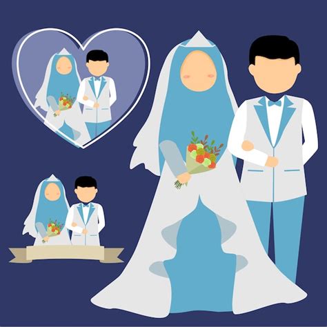 Premium Vector Muslim Wedding Couple Cartoon Illustration