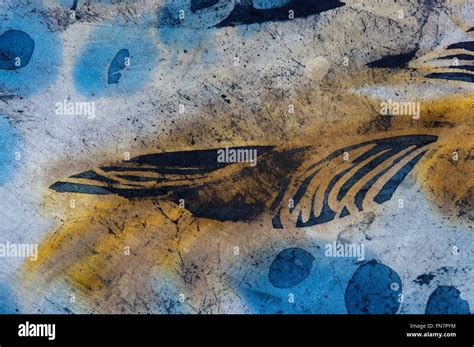 Feather And Drops Hot Batik Background Texture Handmade On Silk Abstract Surrealism Art