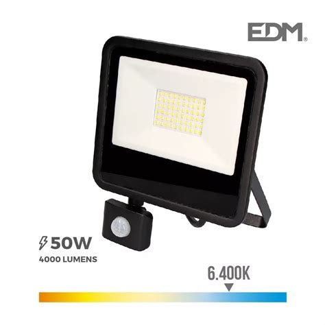 Projecteur LED à Détecteur 50W Noir Étanche IP65 4000lm 400W Blanc