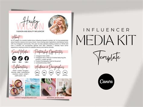 Influencer Pink Media Kit Template Canva Instagram Media Kit Influencer