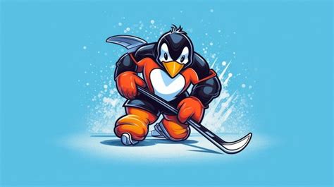 Premium AI Image Penguin Hockey Player With A Stick And A Helmet On