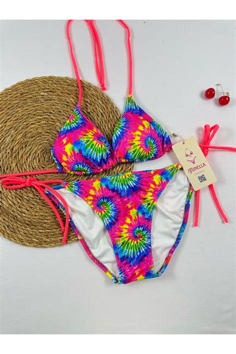 FUNELLA Ekose Desenli Yandan Ve Boyundan Bağlamalı Şık Kadın Bikini Takımı Fiyatı Yorumları