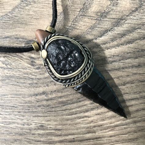 Black Obsidian Arrowhead Pendant Tektite Necklace Unisex Crystal