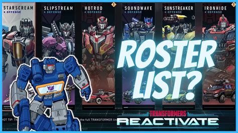 Transformer Reactivate Roster List Youtube