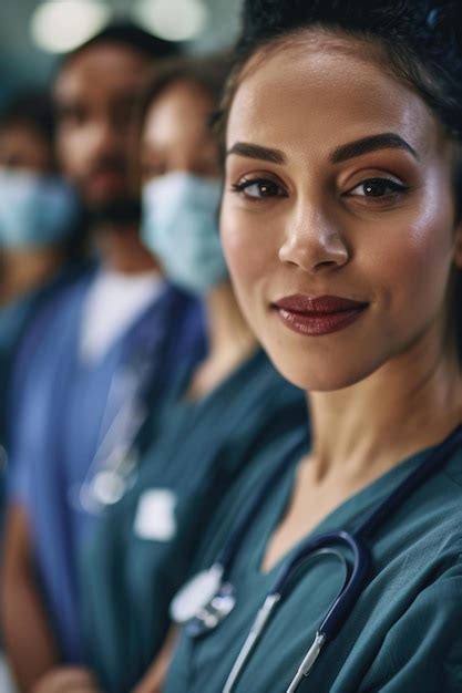 Premium Photo A Group Of Medical Workers Standing In A Line Suitable