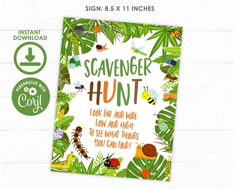 Bugs Scavenger Hunt Game Editable Insects Printable Games Etsy