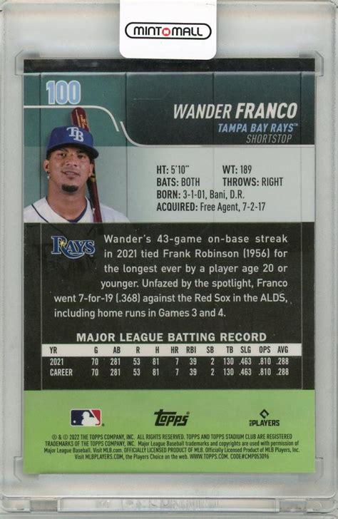 ミントモール MINT 三宮店 2022 TOPPS Stadium Club Chrome Wander Franco RC 100