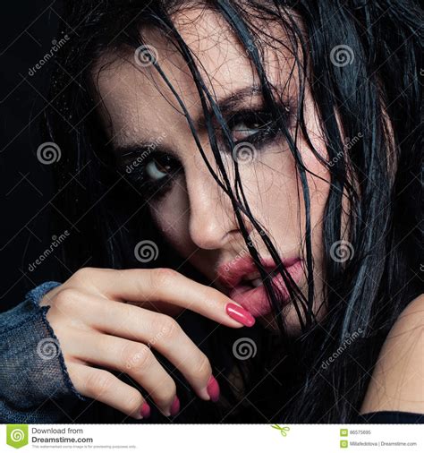 Closeup Portrait Of Brunette Model Stock Image Image Of Addiction Hairstyle
