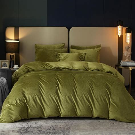 Amazon SE SOFTEXLY Velvet Olive Green Duvet Cover Queen Size Soft