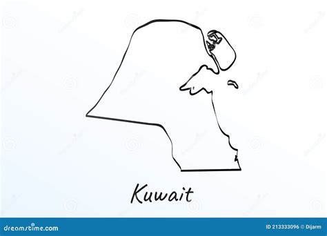 Hand Draw Map Of Kuwait Black Line Drawing Sketch Outline Doodle On