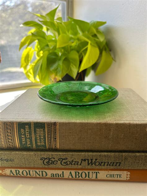 Vintage Anchor Hocking Forest Green Sandwich Glass Custard Cup Liner Etsy