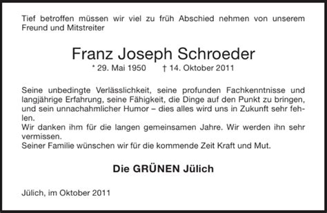 Traueranzeigen Von Franz Joseph Schroeder Aachen Gedenkt