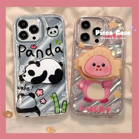 เคสโทรศัพท์มือถือแบบนิ่ม ลายกราฟฟิตี้แพนด้าน่ารัก พร้อมที่ตั้งวาง ปรับ