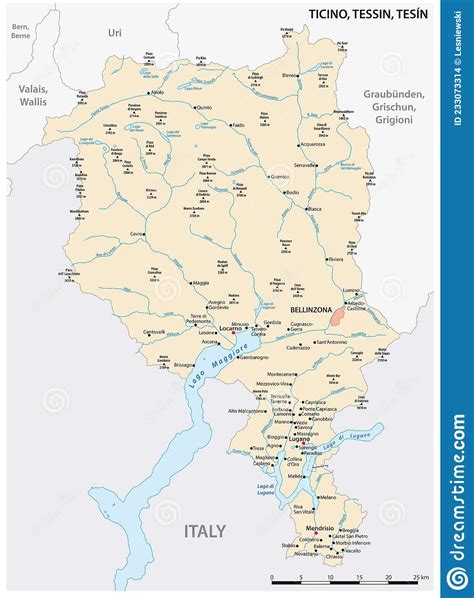 Mapa Vectorial Del Cant N De Ticino Suizo Con Las Ciudades M S