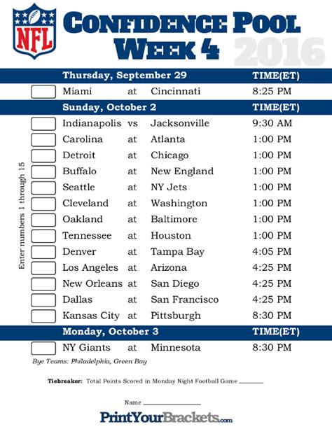 Free Nfl Pool Sheets Printable