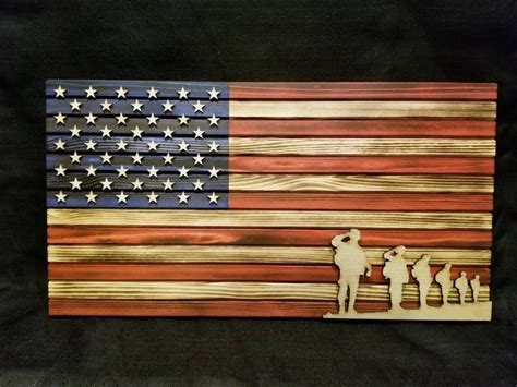 Veterans American Flag Military Rustic Burnt Wood Stained Etsy