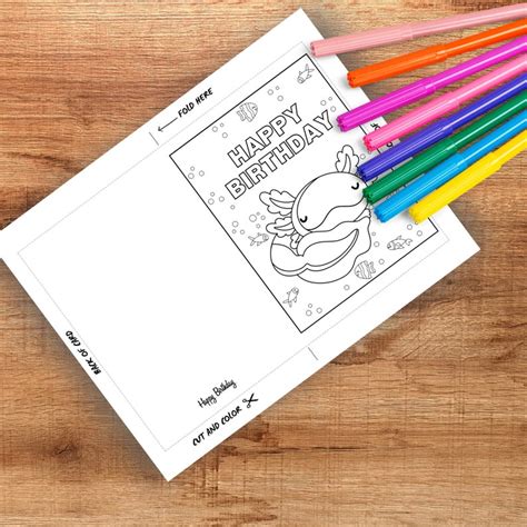 Printable Axolotl BIRTHDAY CARD Coloring DIY Birthday Card Etsy