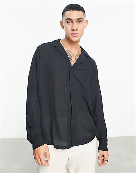 Asos Design Regular Sheer Shirt In Black Asos