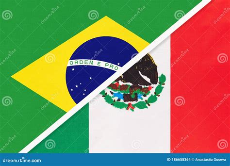 Brazil And Mexico Symbol Of Two National Flags From Textile