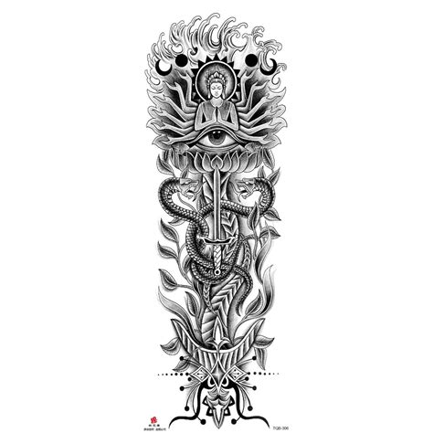 Full Arm Temporary Tattoo Wolf Lion Fish Horns Geometric Man Body Leg