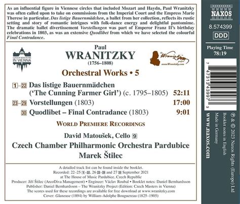 Paul Wranitzky Orchestral Works 5 STILEC MAREK 佳佳唱片行