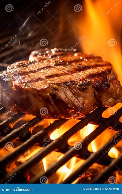 Meat Beef Steak Grilled On Fire Food Bbq And Hot Grill Generative Ai Stock Illustration
