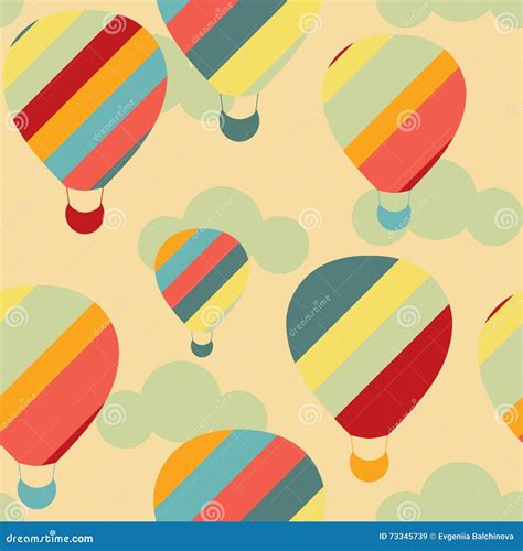 Vector Seamless Pattern With Colorful Hot Air Balloons On The Sky Stock Vector Illustration Of