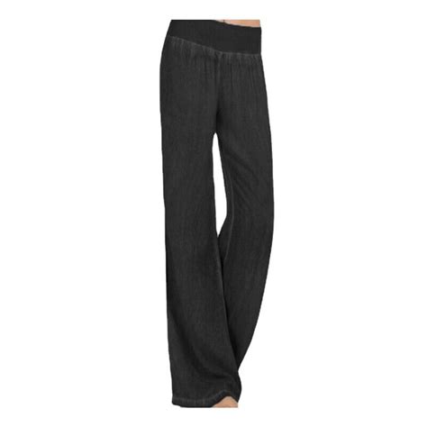 Donna Vita Alta Elasticità Pantaloni Denim Gamba Larga Palazzo Jeans