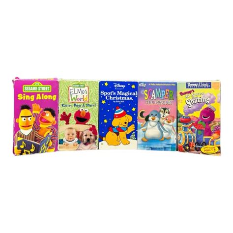 LOT DE 5 Cassettes VHS Enfants Barney Sesame Street Scamper Et Spot