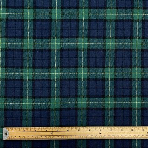 Navy And Green Tartan Brushed Cotton Fabric Pound Fabrics