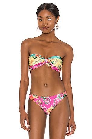 Agua Bendita X Revolve Lucille Bikini Top In Mango Floral Revolve