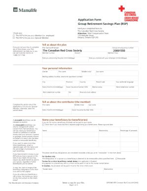 Fillable Online Application Form Group Retirement Savings Plan RSP