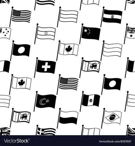 Simple Curved Flags Different Country Seamless Vector Image