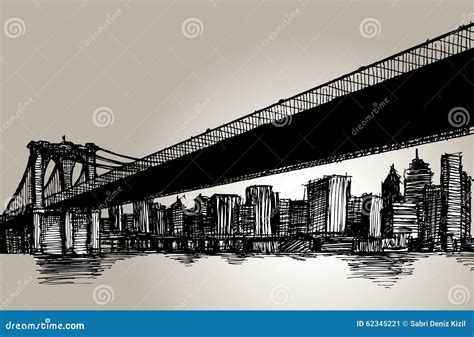 Dessin De Main De Pont De New York Brooklyn Illustration de Vecteur ...