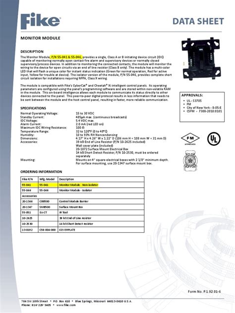 Datasheet Fike Monitor Module 55 041 Pdf Switch Electrical Wiring