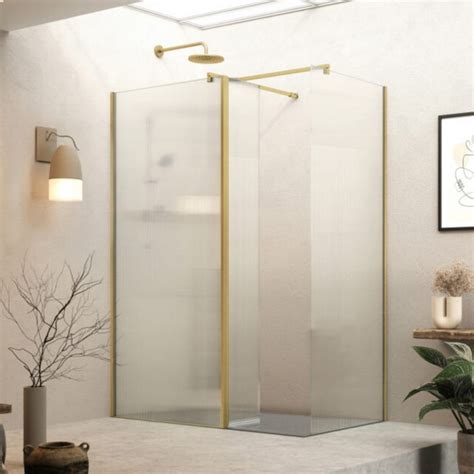 Roman Haven Select 1000mm Brushed Brass Fluted Glass Wetroom Panel