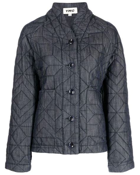 Ymc Cotton Quilted Button Up Jacket In Blue Lyst