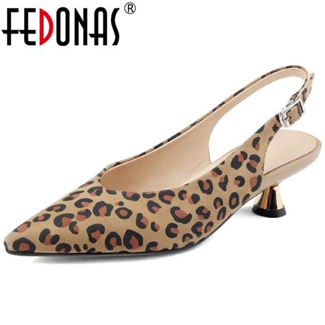 Fedonas Kobiety Pompy Wiosna Lato Sexy Moda Leopard Kid Suede Sk Rzane