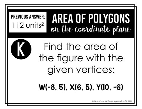 Area Of Polygons On The Coordinate Plane Scavenger Hunt No Pythag Thm All Things Algebra®