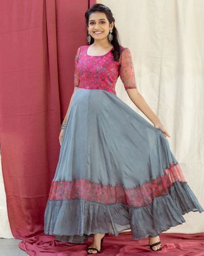 Pink And Grey Printed Georgette Flared Dress By Athira Designs The Secret Label