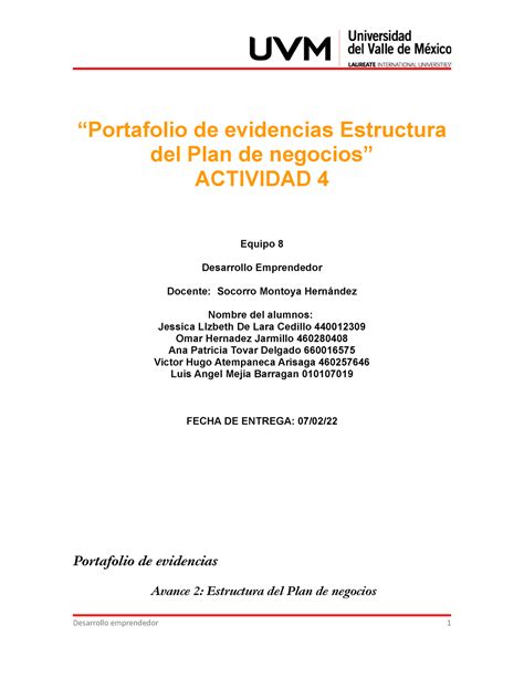 Act Joavl Report Portafolio De Evidencias Estructura Del Plan De