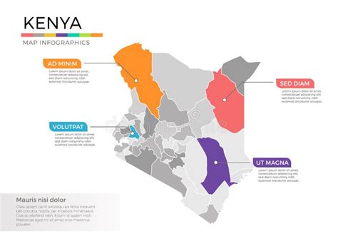 Kenya Map Infographics Vector Template With Regions And Pointer Marks Stock Vector