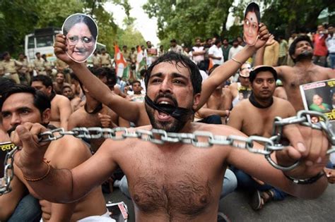 Pics Angry And Shirtless Congress Workers Protest Against Bjp