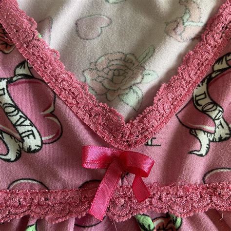 Pink And Red Lingerie Top With A Cute Design Depop