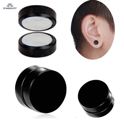 1 Pair Punk 6 12mm Magnetic Fake Ear Plugs Tunnel Black Blue Fake Ear