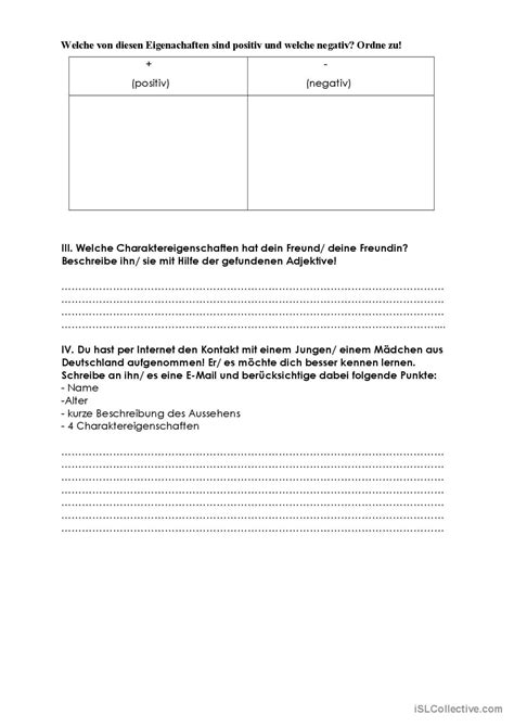 Aussehen Und Charakter Deutsch Daf Arbeitsbl Tter Pdf Doc