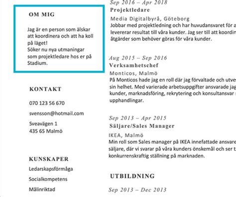 Cv Exempel And Mallar Se Flera Exempel På Bra Cv Cv