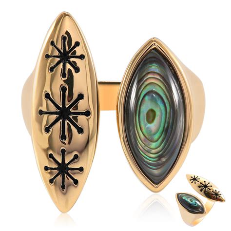 Marquise Chinesische Abalone Vergoldeter Silberring G